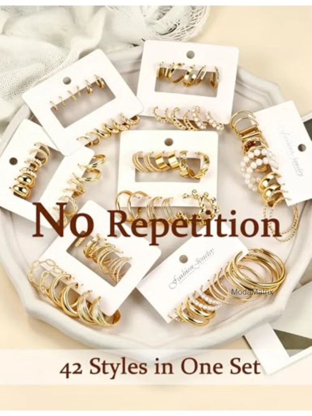 42 Pairs Gold Hoop Earrings Set Hypoallergenic Multipack Small to Chunky Hoops